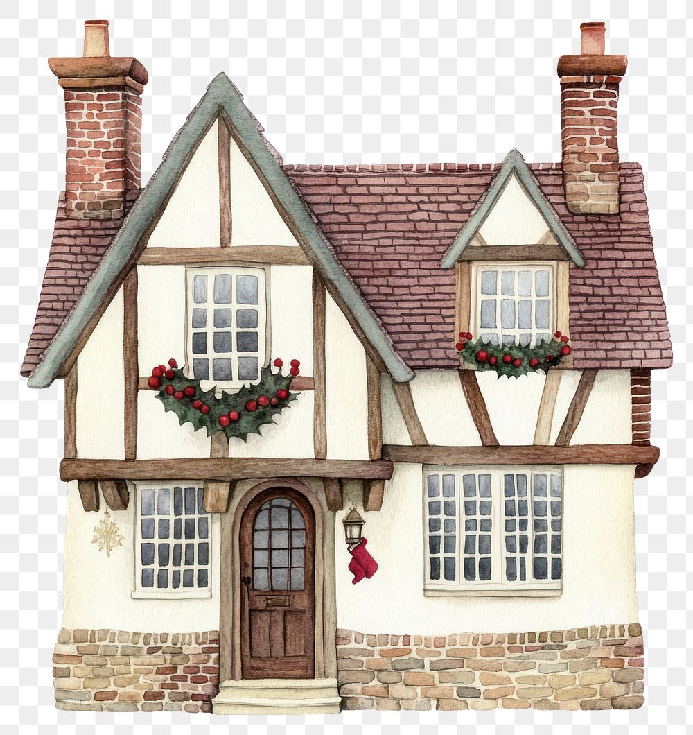 PNG Christmas English cottage house architecture illustration christmas.