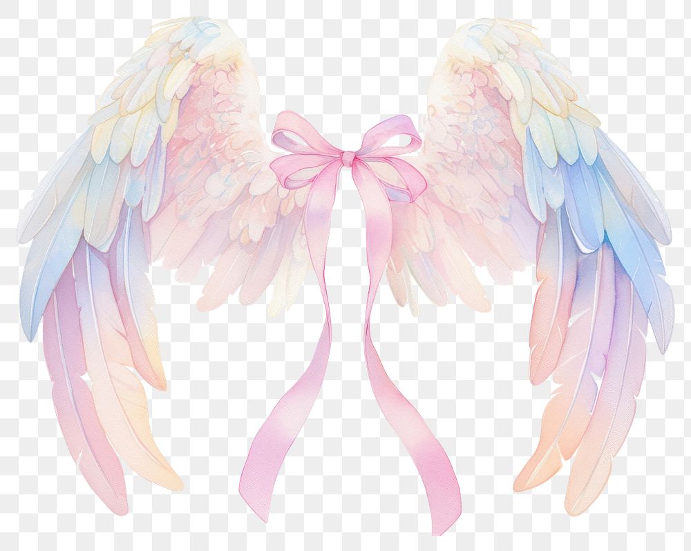 PNG Pastel coquette angel wings illustration colors ribbon.