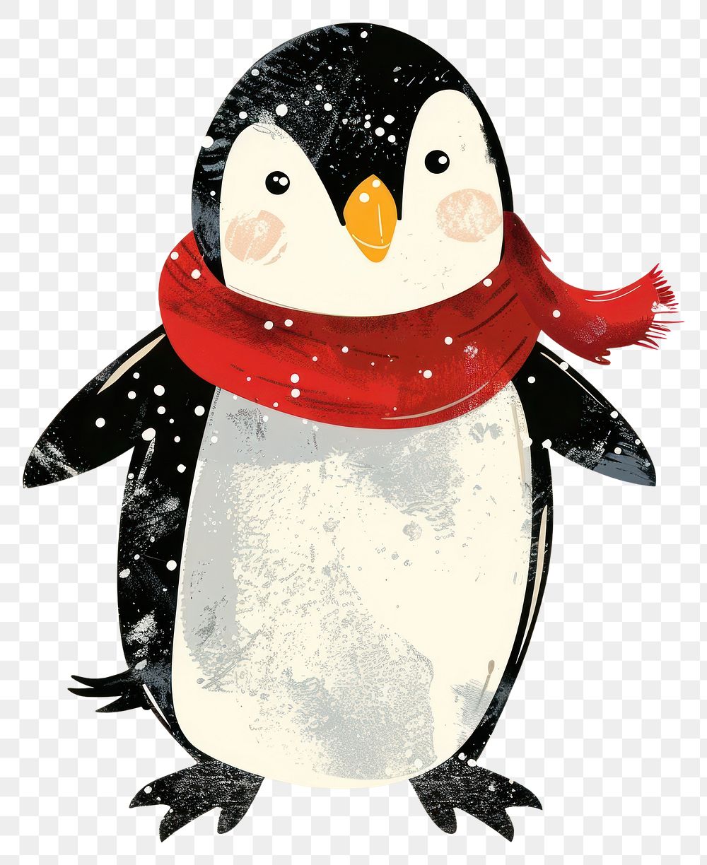 PNG Cute chubby Penguin with red scarf penguin illustration winter.