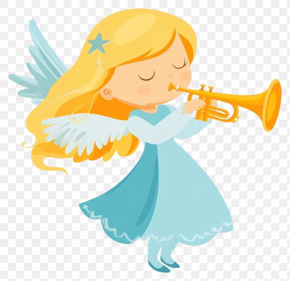 PNG Cute illustration of christmas angel blowing a trumpet wings dress cute.