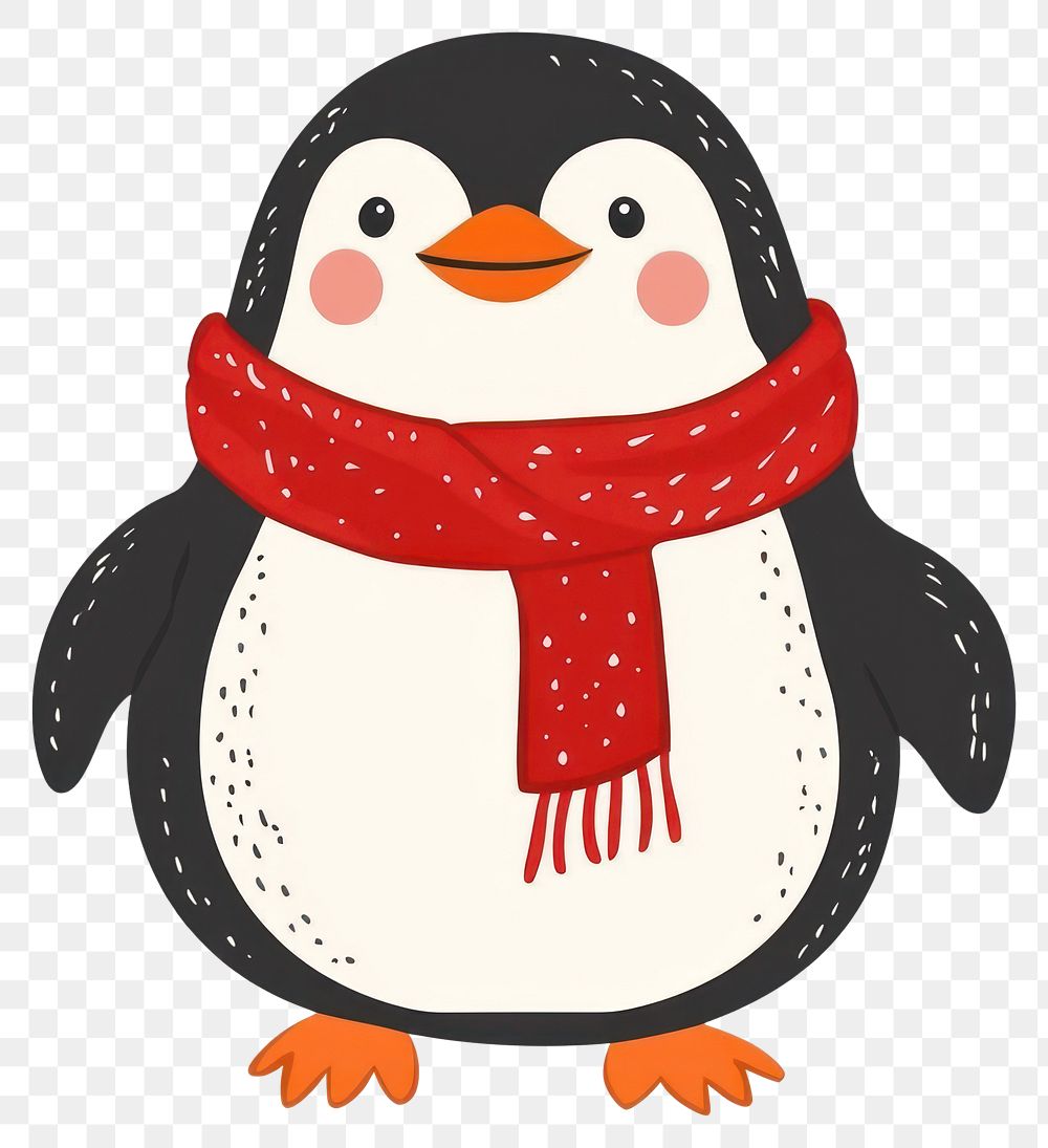 PNG Cute illustration of chubby happy Penguin with red scarf penguin winter animal.