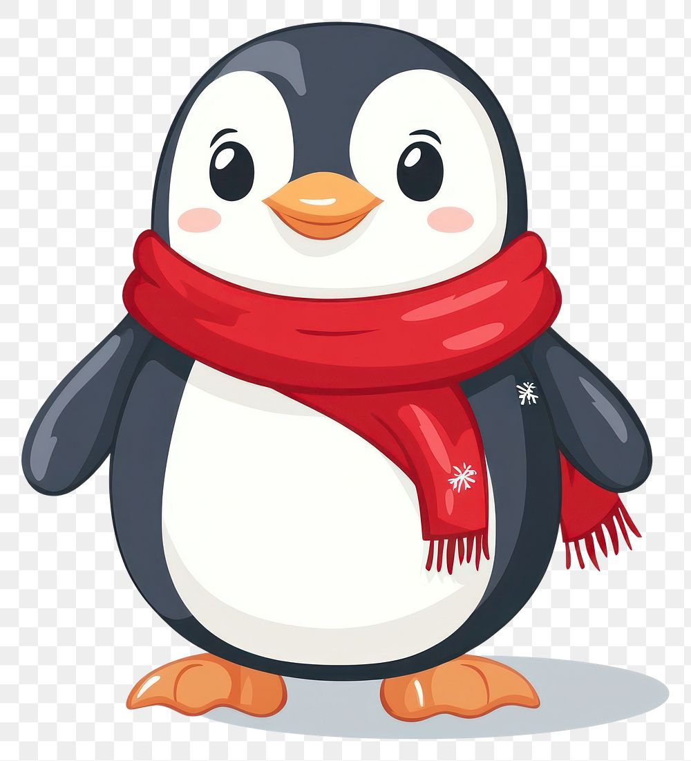 PNG Cute illustration of chubby happy Penguin with red scarf penguin winter animal.