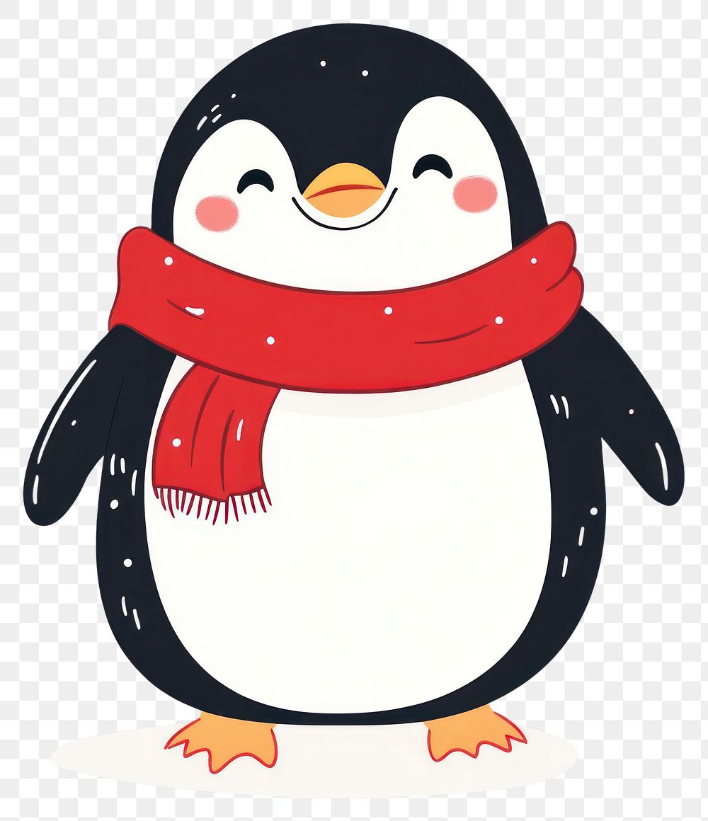 PNG Cute illustration of chubby happy Penguin with red scarf penguin winter animal.