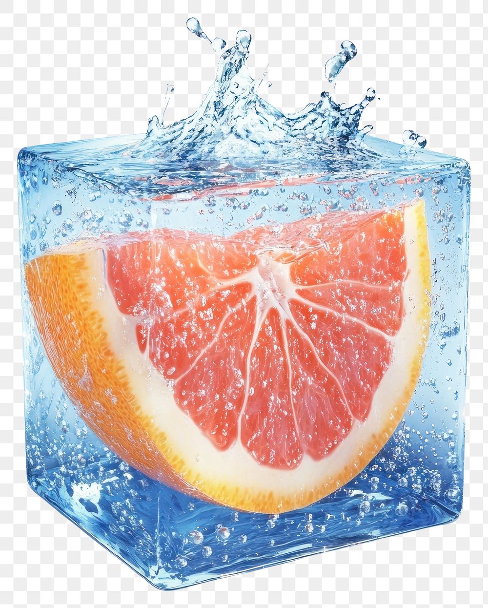 PNG Piece of grapefruit splash water blue.