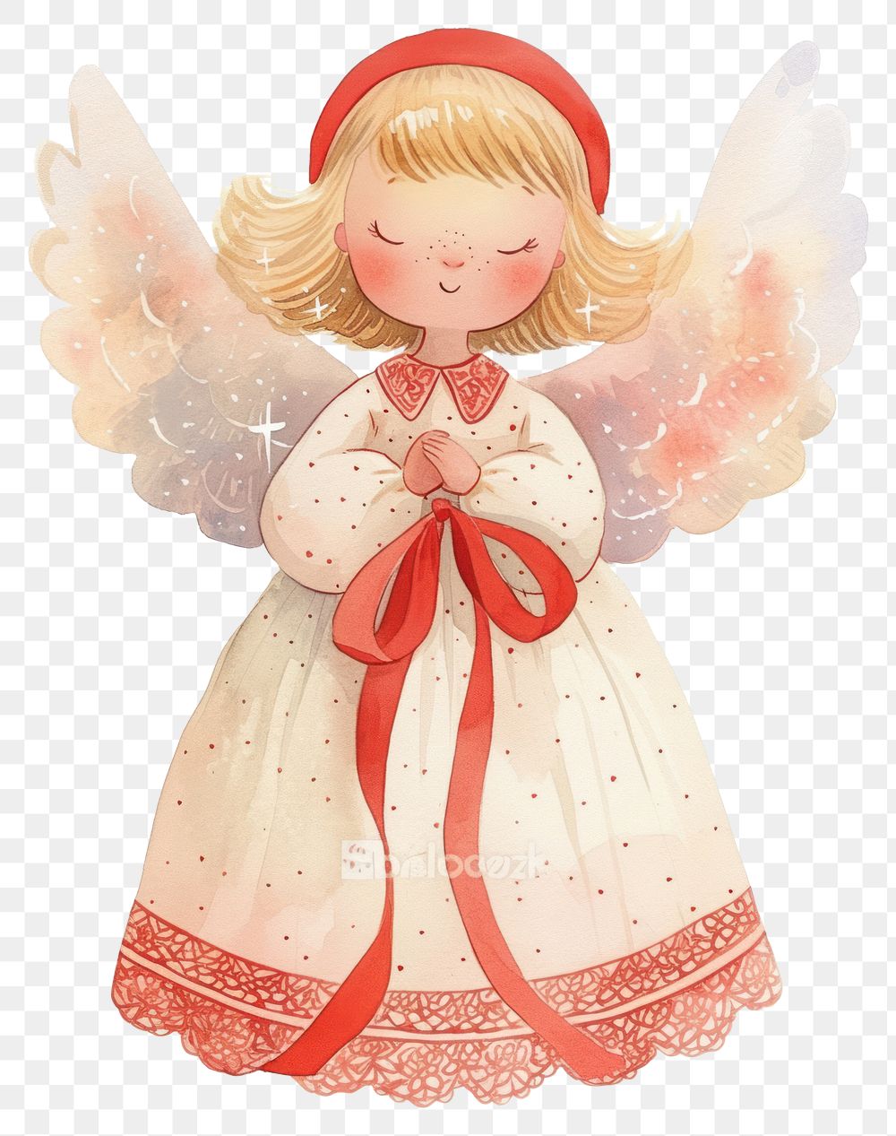 PNG Cute angel illustration watercolor ribbon.