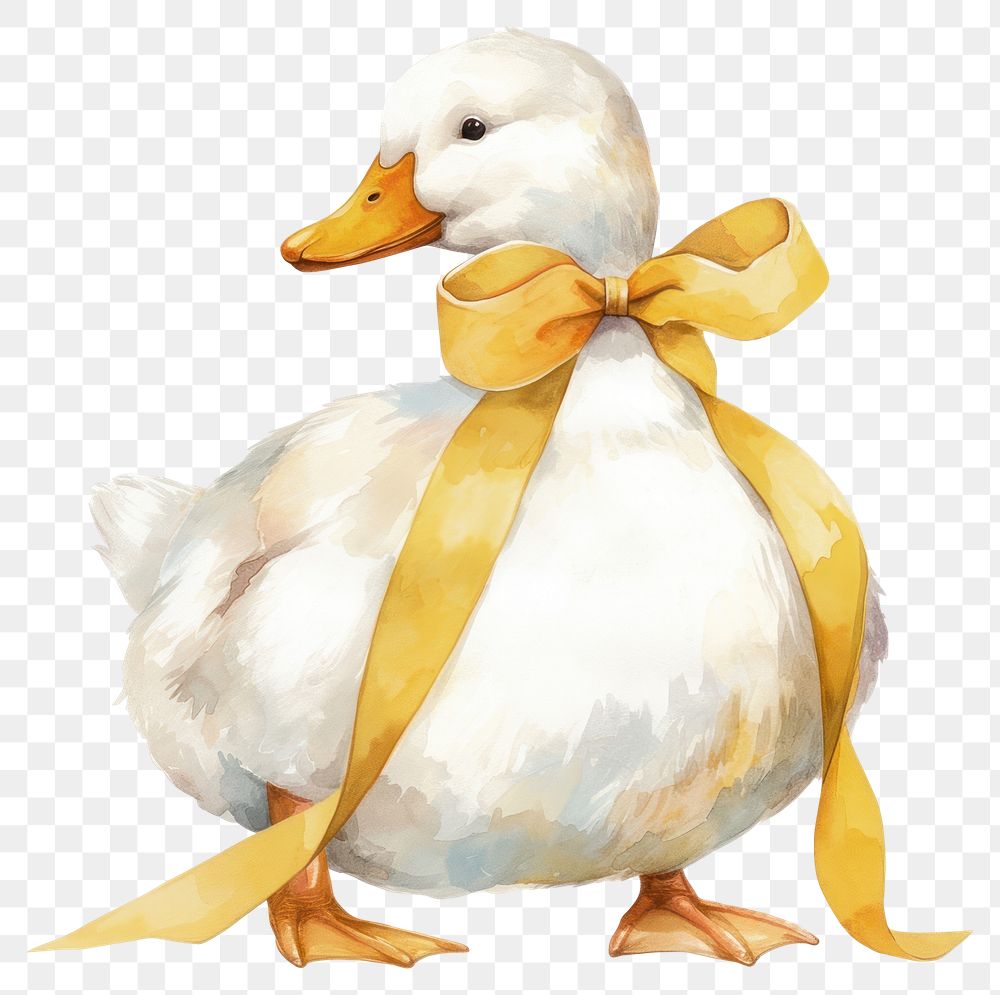 PNG Yellow coquette cute chubby white duck illustration watercolor animal.