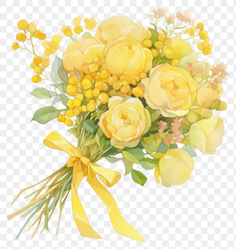 PNG Yellow coquette Rose bouquet art illustration watercolor.