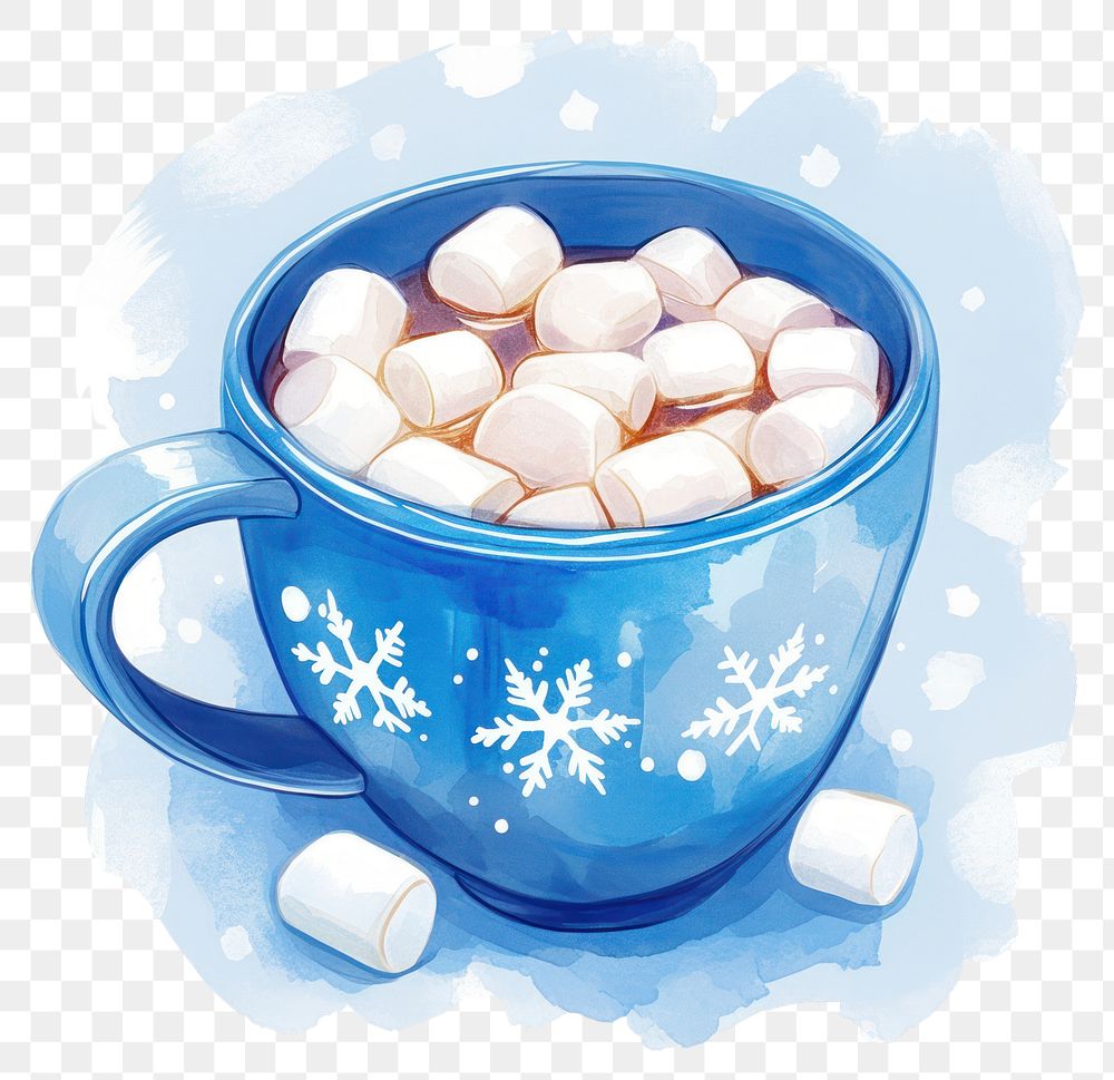 PNG Hot cocoa mug with marshmallows illustration chocolate beverage.