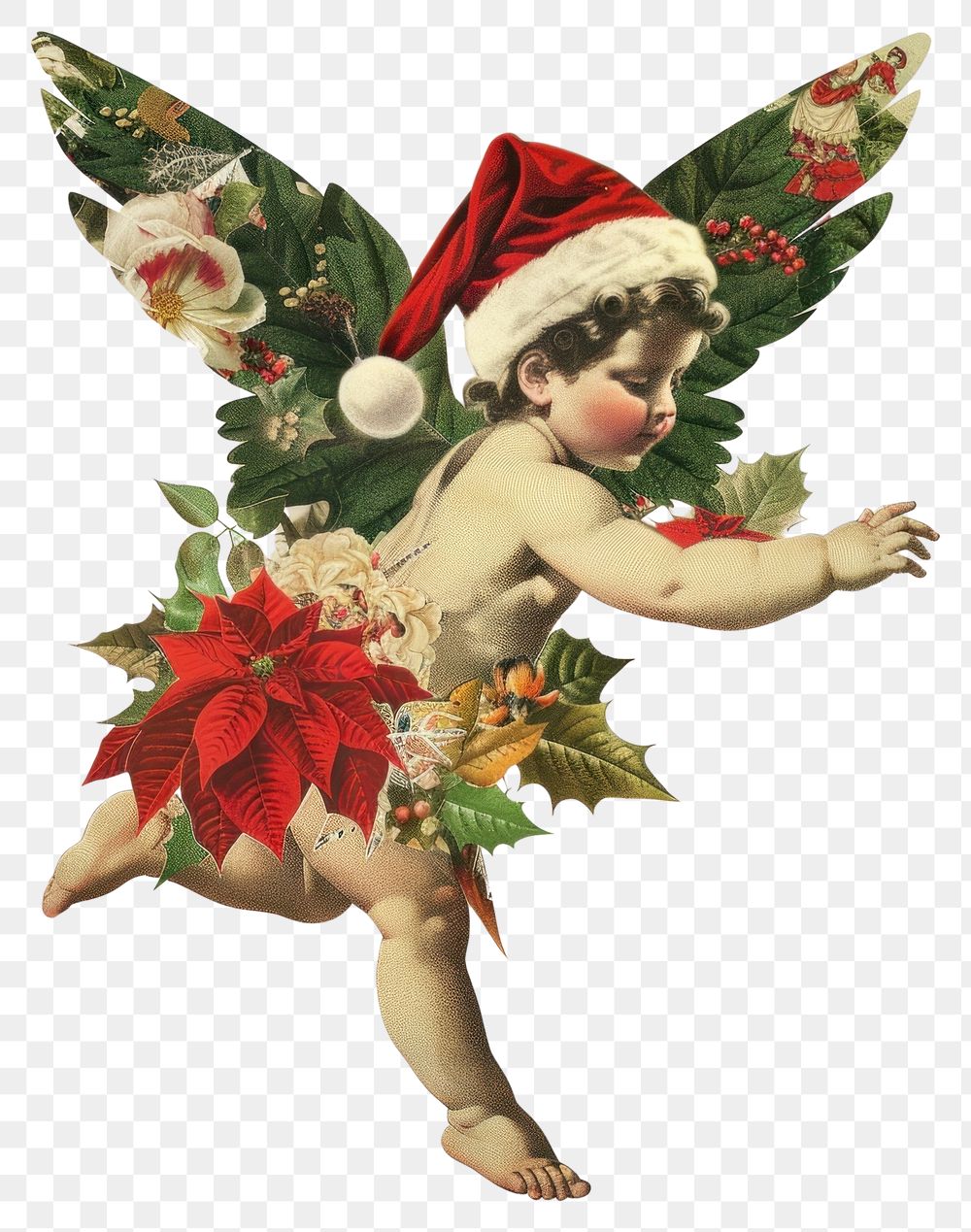 PNG Poinsettia Flower Collage Cupid cherub illustration christmas elements.