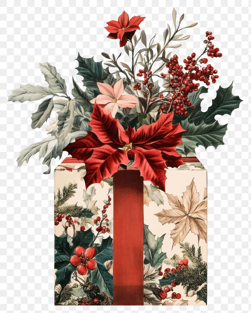 PNG Christmas Flower Collage gift box illustration christmas pattern.