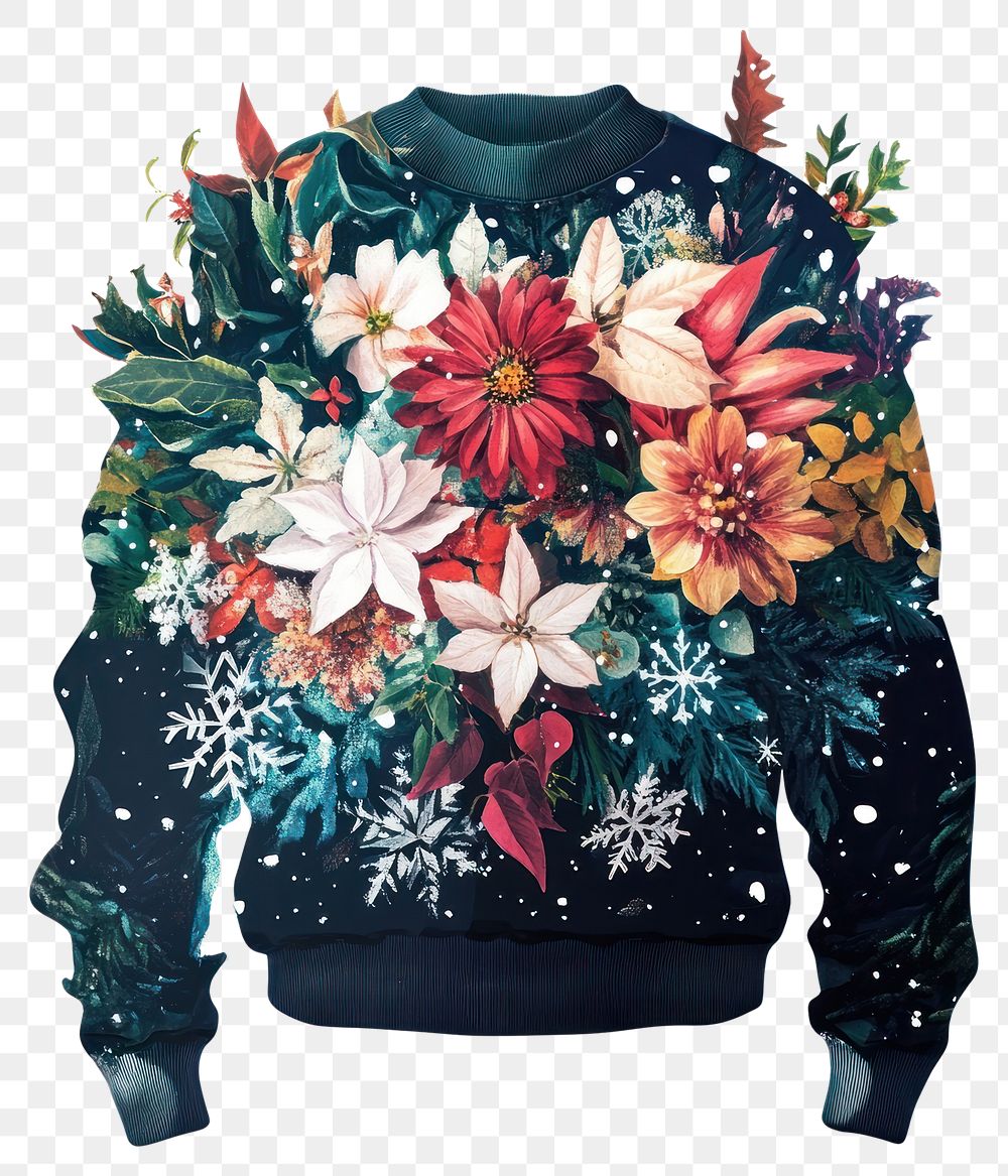 PNG Flower Collage christmas snowflake sweater illustration clothing flowers.