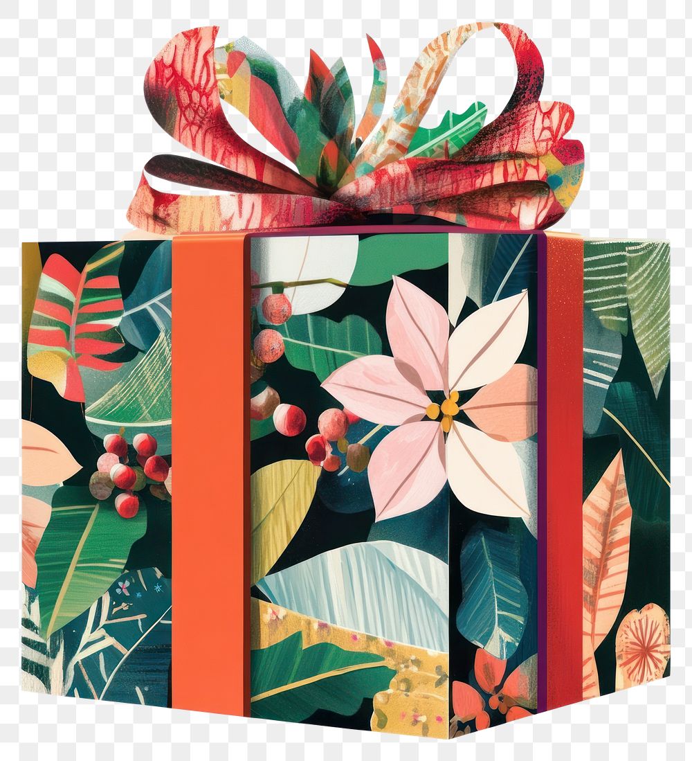 PNG Holly Flower Collage gift box illustration pattern paper.