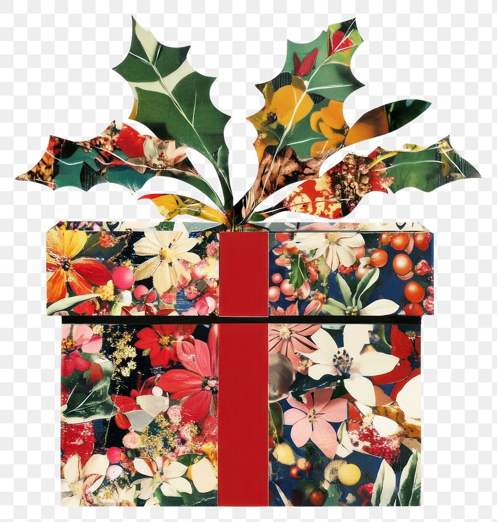 PNG Holly Flower Collage gift box christmas decoration botanical.