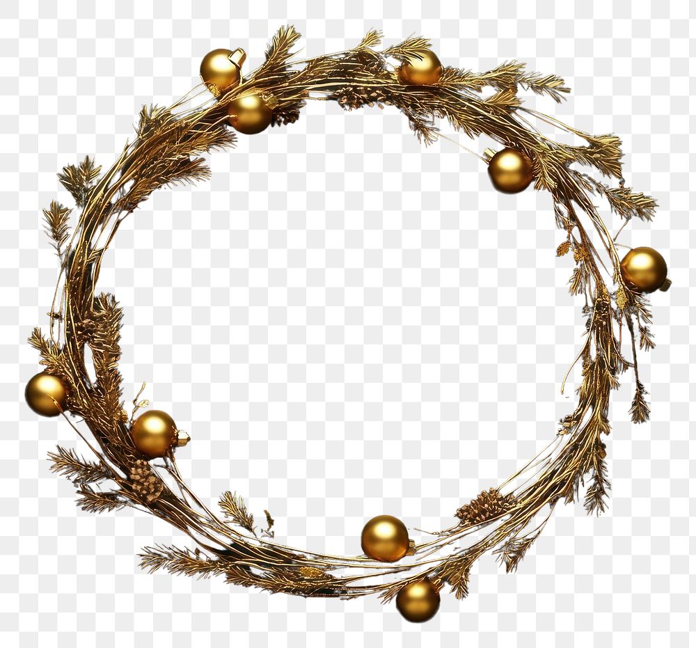 PNG Christmas wreath with golden decorations on a dark green background christmas accessories traditional.