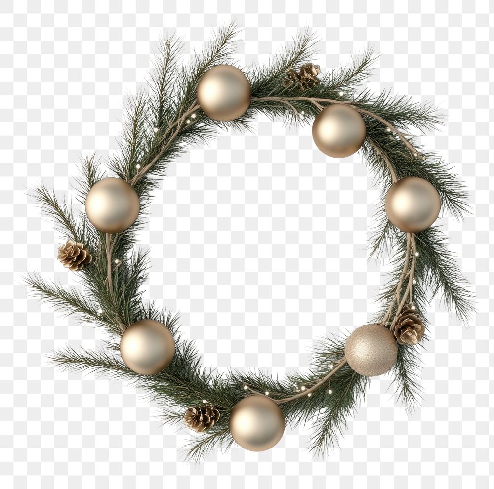 PNG Christmas wreath with golden balls christmas branches pine.