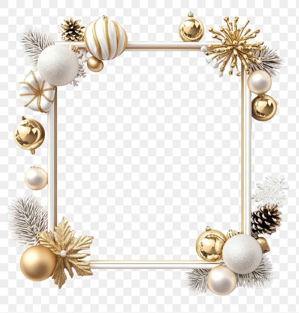 PNG Frame with gold and white Christmas photography decorations 