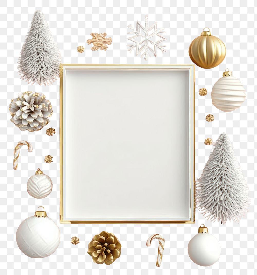 PNG Frame with gold and white Christmas christmas decorations background.