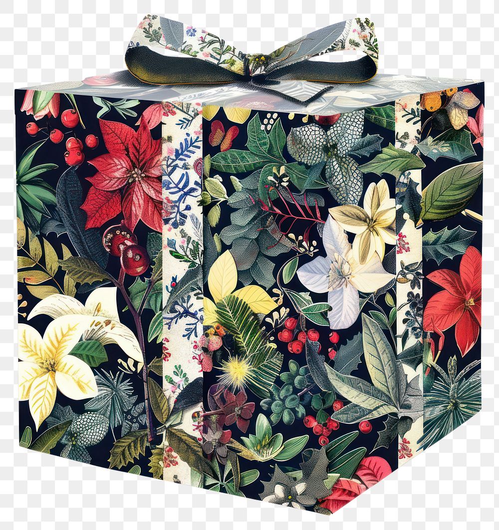 PNG Christmas Flower Collage gift box illustration pattern decorative.