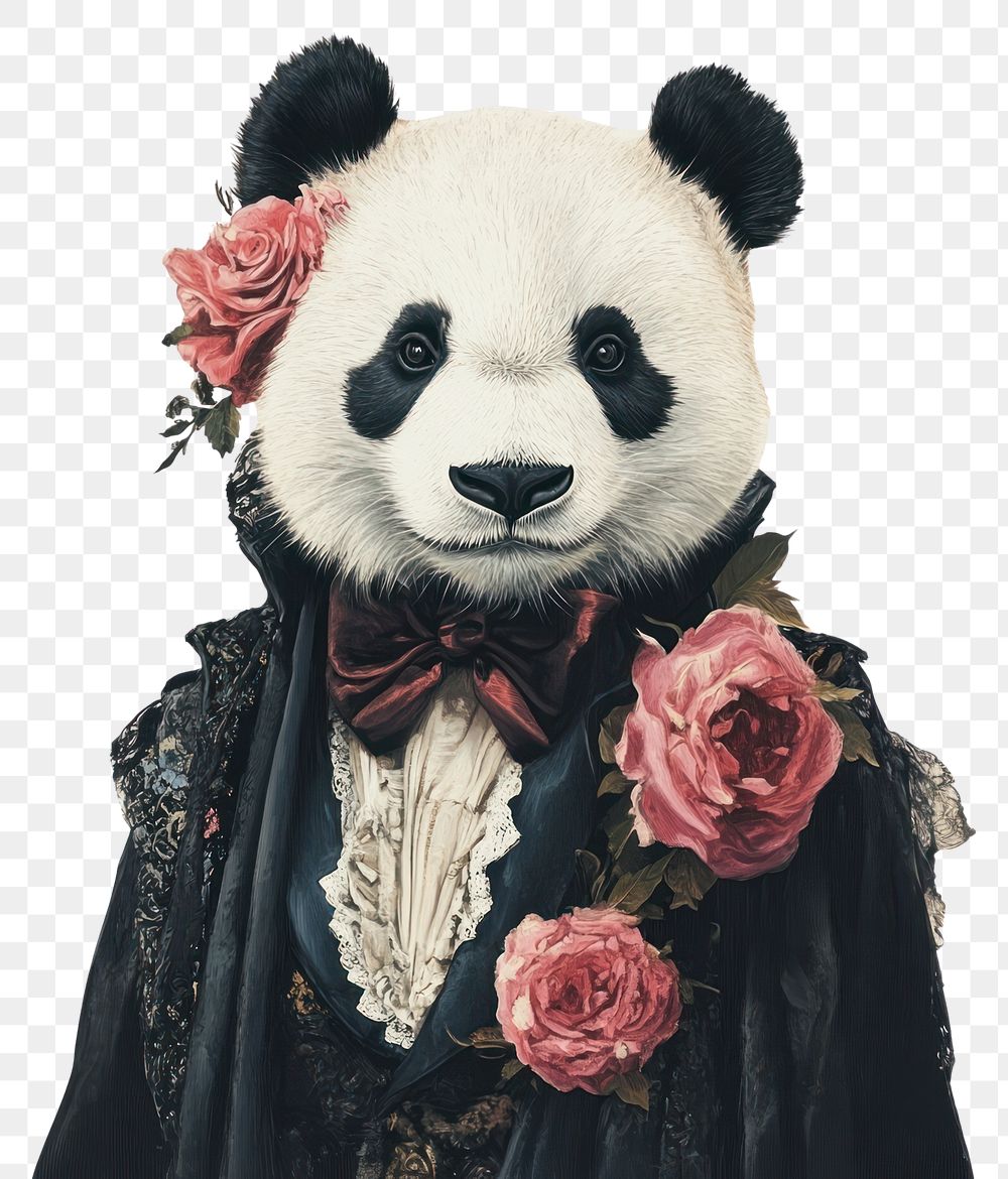 PNG Panda costumes wearing victorian fashion outfit animal human illustration.