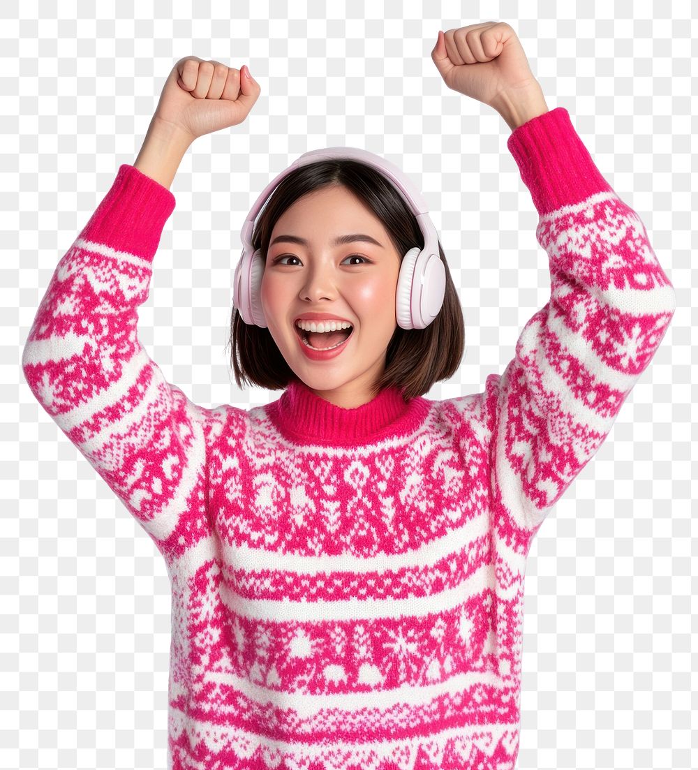 PNG Woman listen to music sweater headphones winter.