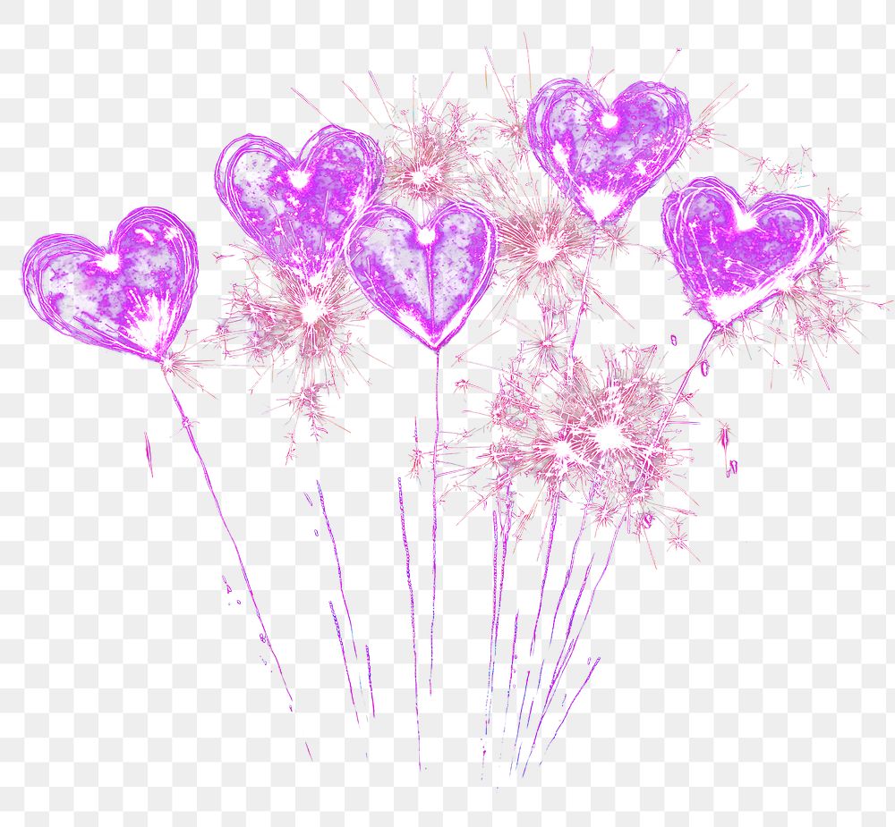 PNG Purple hearts firework fireworks heart-shaped celebration.