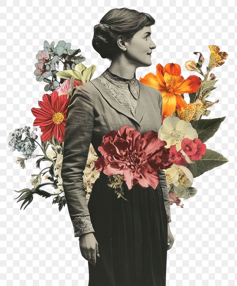 PNG Paper collage of teacher flowers vintage photo.