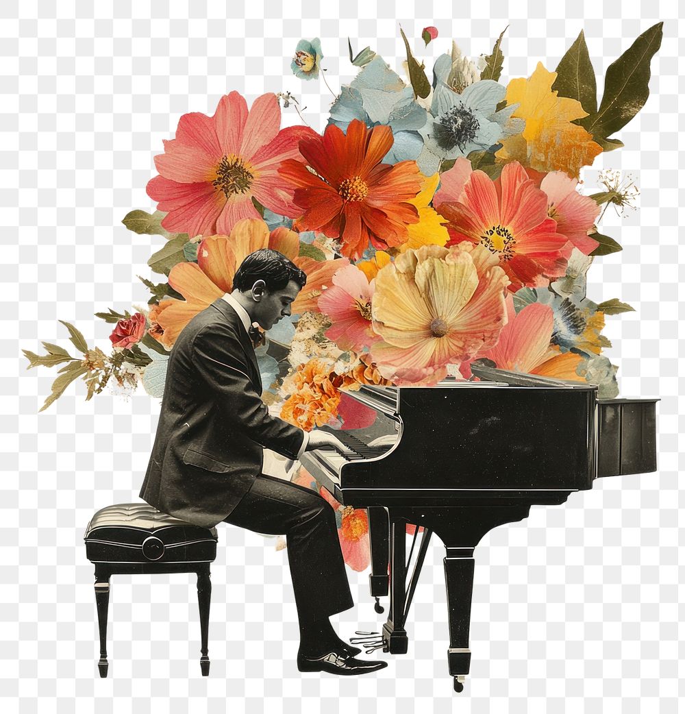 PNG Paper collage of pianist background musician colorful.