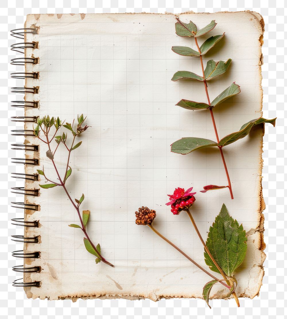 PNG Cottagecore notebook paper art flowers leaf.