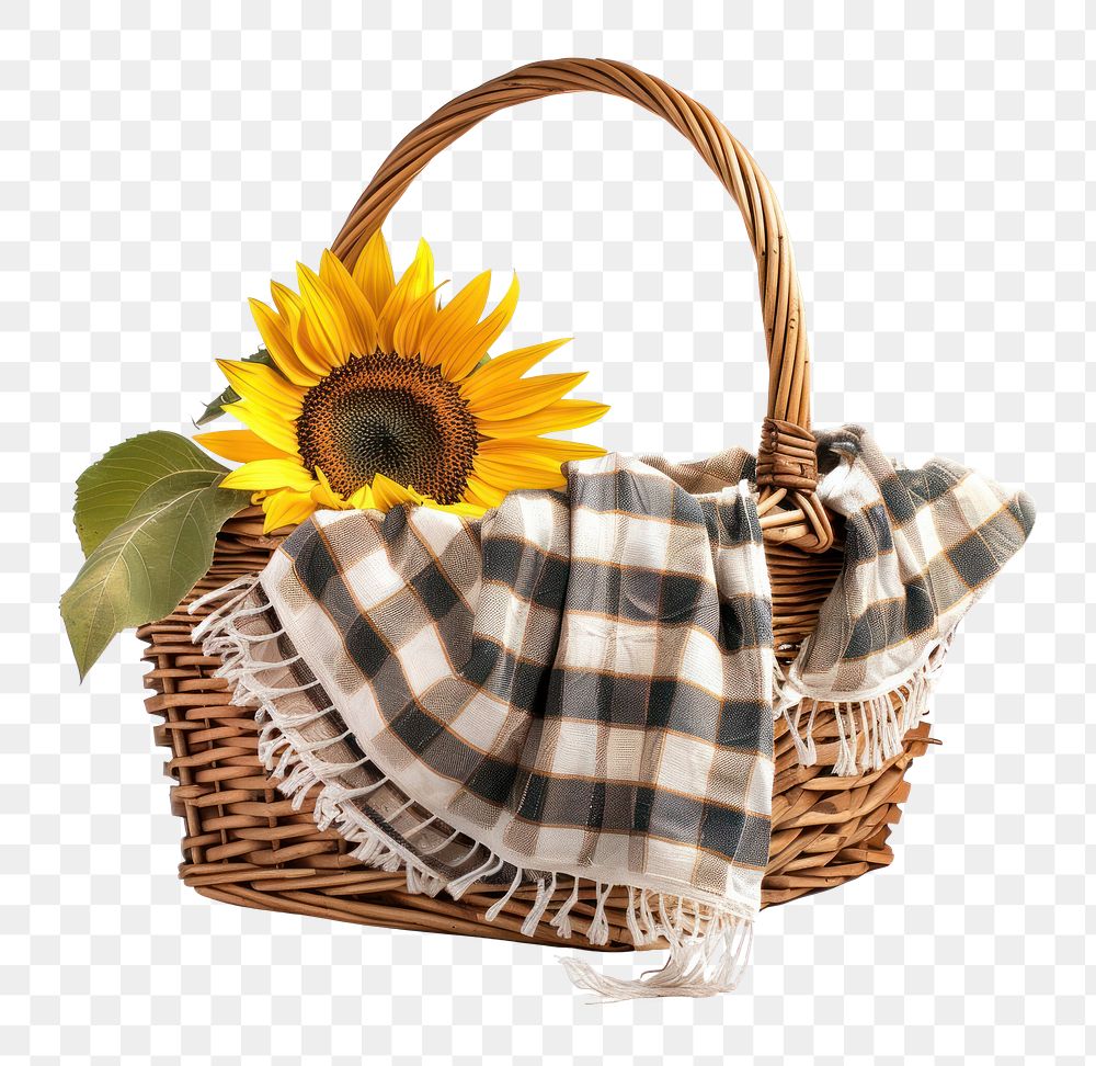 PNG Cottagecore sunflower in picnic basket accessories accessory arrangement.