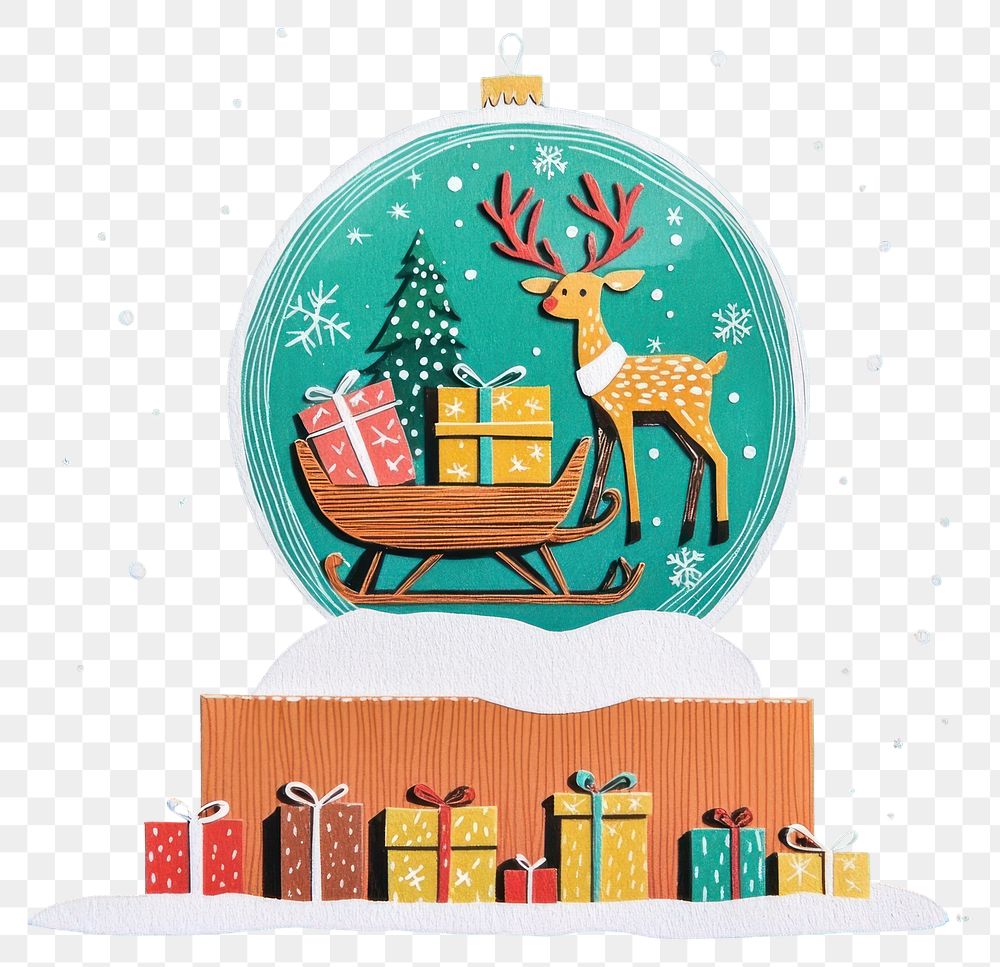 PNG Christmas sleigh in snowglobe christmas deer illustration.