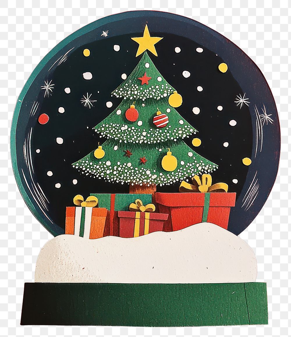 PNG Christmas tree in snow globe illustration background gifts.