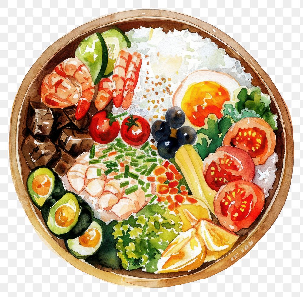 PNG An isolated Bento food illustration watercolor.