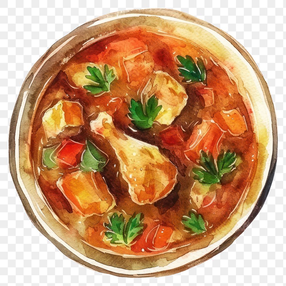 PNG An isolated chicken stew food illustration watercolor.