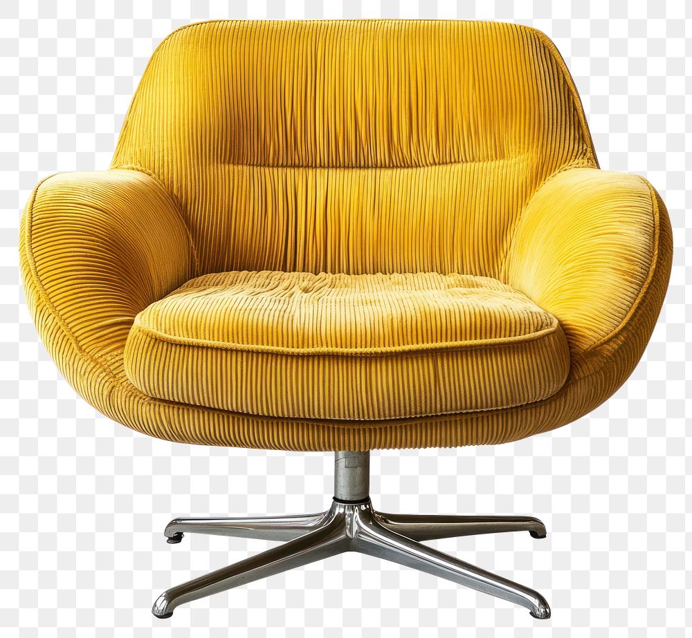 PNG Yellow corduroy lounge chair with chrome swivel base furniture contemporary upholstery.