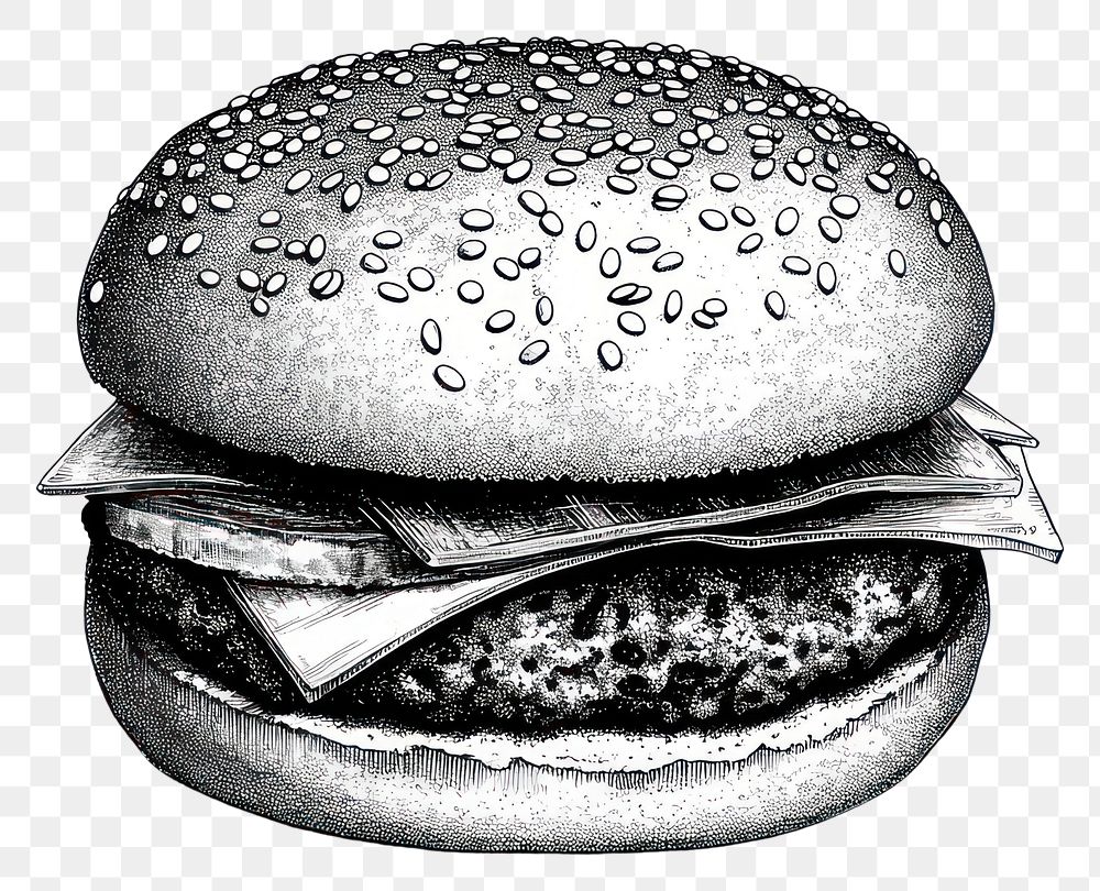 PNG Burger retro photocopy stipple effect drawing sketch white.