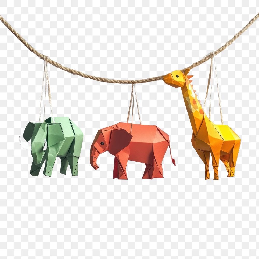 PNG Origami paper animals hanging.