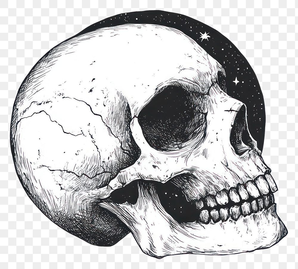 PNG Skull illustration drawing white.