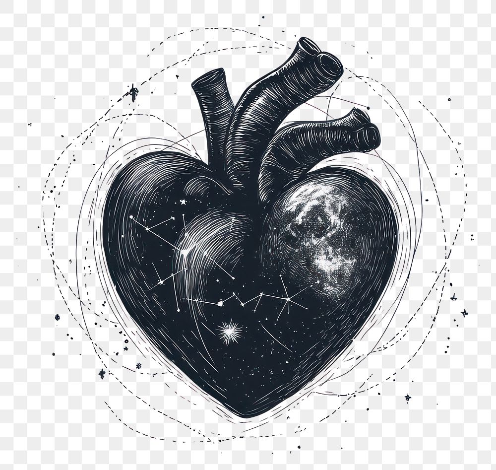 PNG Heart illustration celestial sketch.