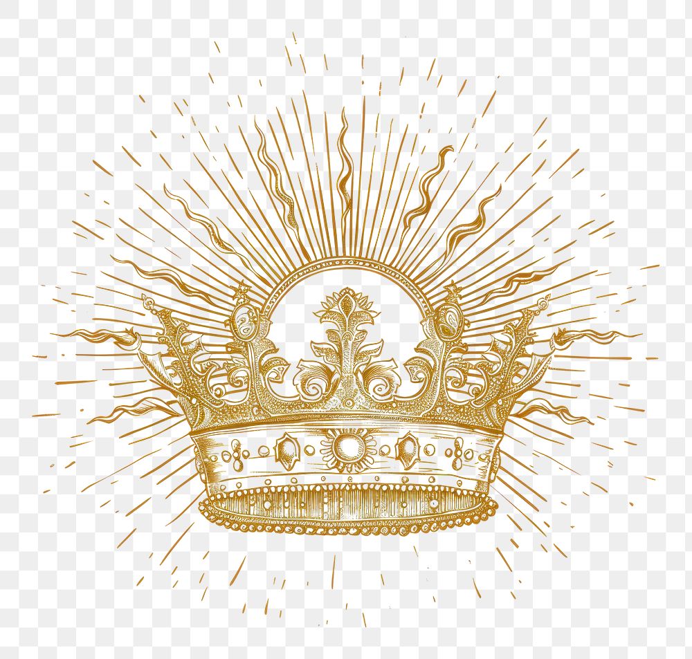 PNG Celestial illustration of Crown with Sun and Rays crown golden accessories.