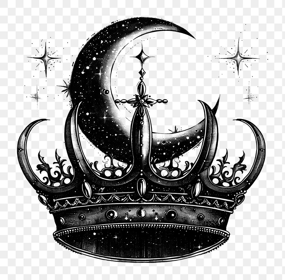 PNG Celestial illustration of Crown with Crescent Moon crown regal white.