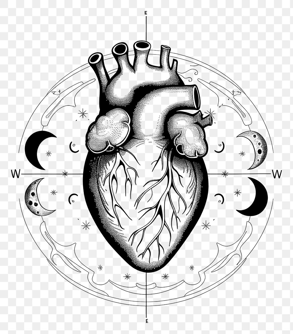 PNG Celestial illustration of Heart with Moon Phases phases heart white.