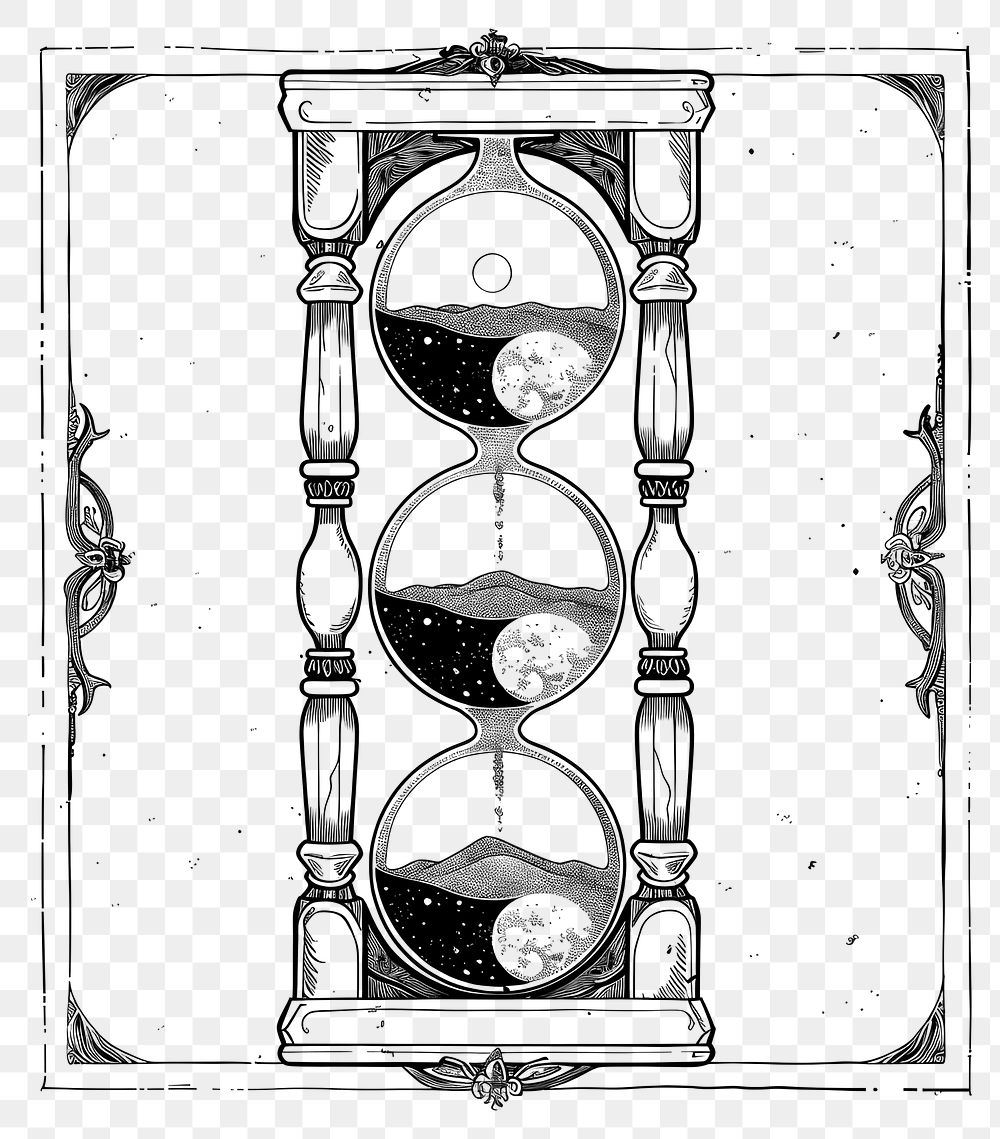 PNG Celestial illustration of Hourglass with Moon Phases hourglass cosmic moon.