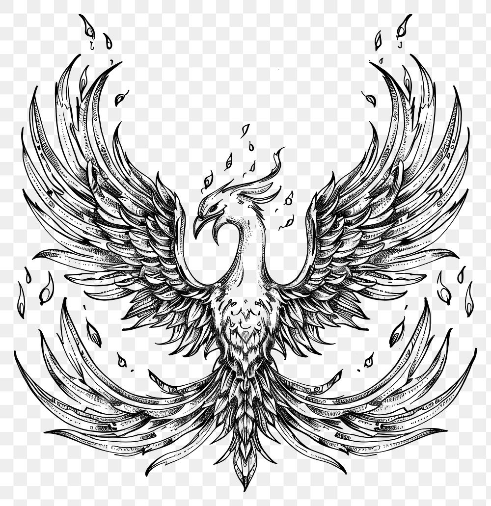 PNG Celestial illustration of Phoenix with Flames phoenix details white.