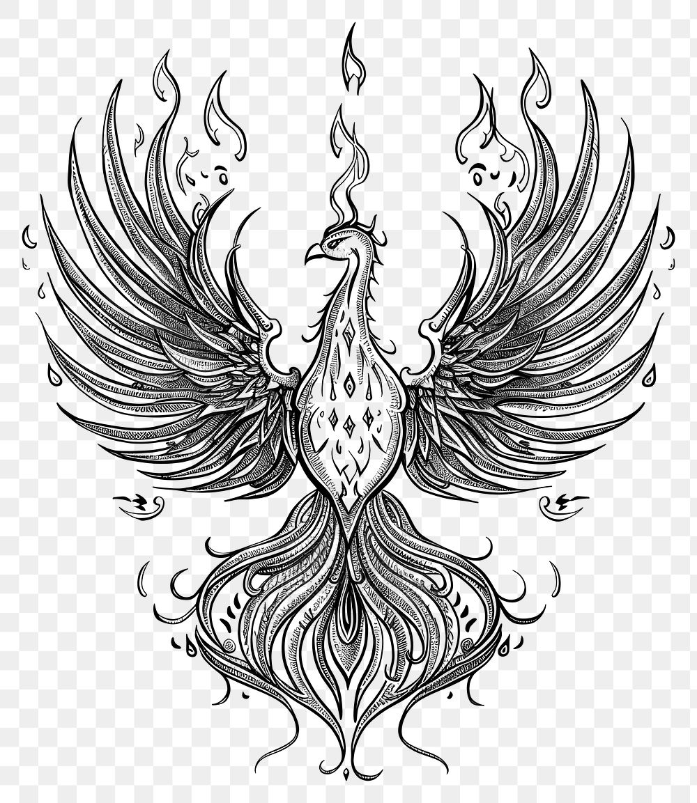 PNG Celestial illustration of Phoenix with Flames drawing phoenix line.