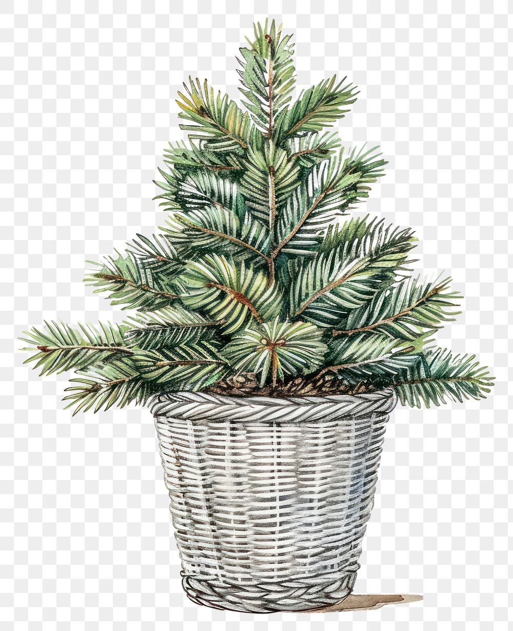 PNG A Pine tree in a silver basket illustration christmas festive.