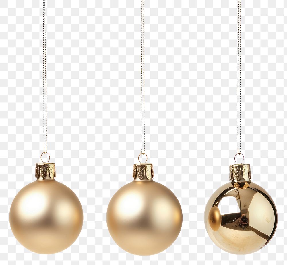 PNG A four cute christmas pattern golden baubles hanging down round accessories decorations.