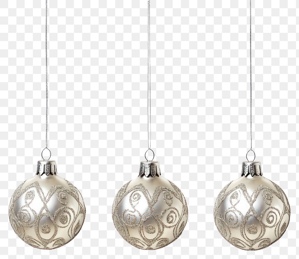 PNG A four cute christmas pattern silver baubles hanging down accessories decorations accessory.