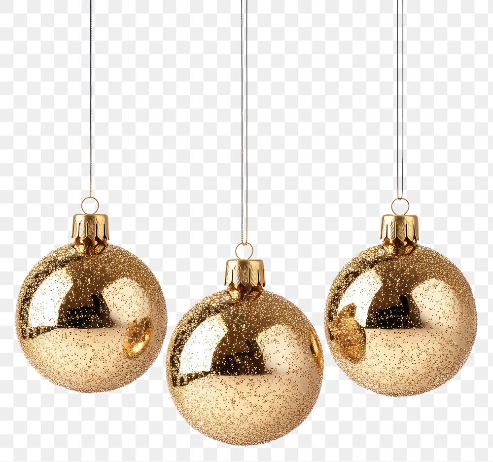 PNG A four cute christmas glitter golden baubles hanging down accessories decorations accessory.