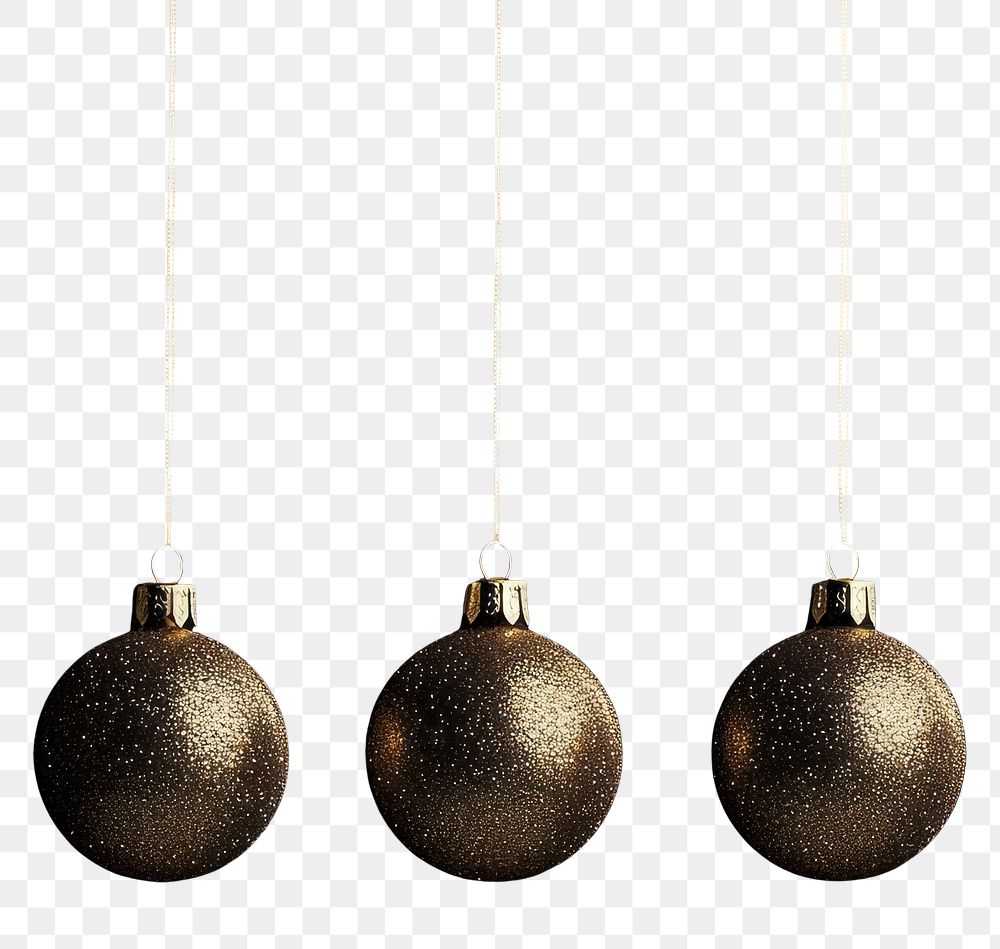 PNG Four glitter golden bauble hanging down christmas baubles accessories.