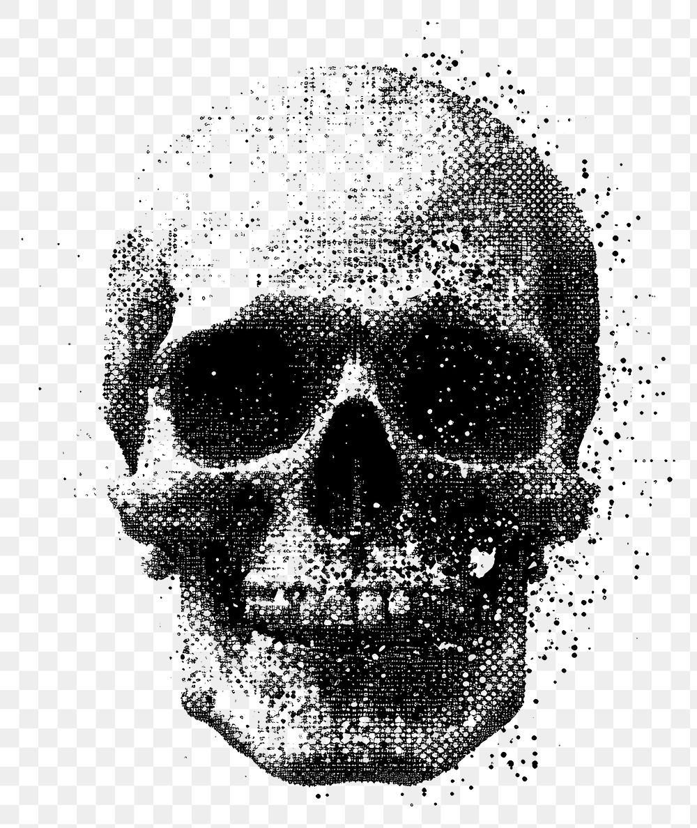 PNG Skull retro photocopy stipple effect white art illustration.